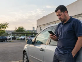 Motorista atrasa parcelas do carro e recebe mensagem dizendo que guincho vai buscá-lo no trabalho: financeira pode fazer isso? Cena ilustrativa de busca e apreensão carro em situação de consumo envolvendo dívidas e direitos