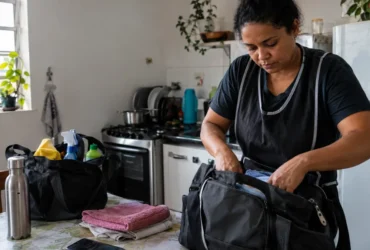 Cena ilustrativa de renda de diarista bloqueada em situação de consumo envolvendo dívidas e direitos
